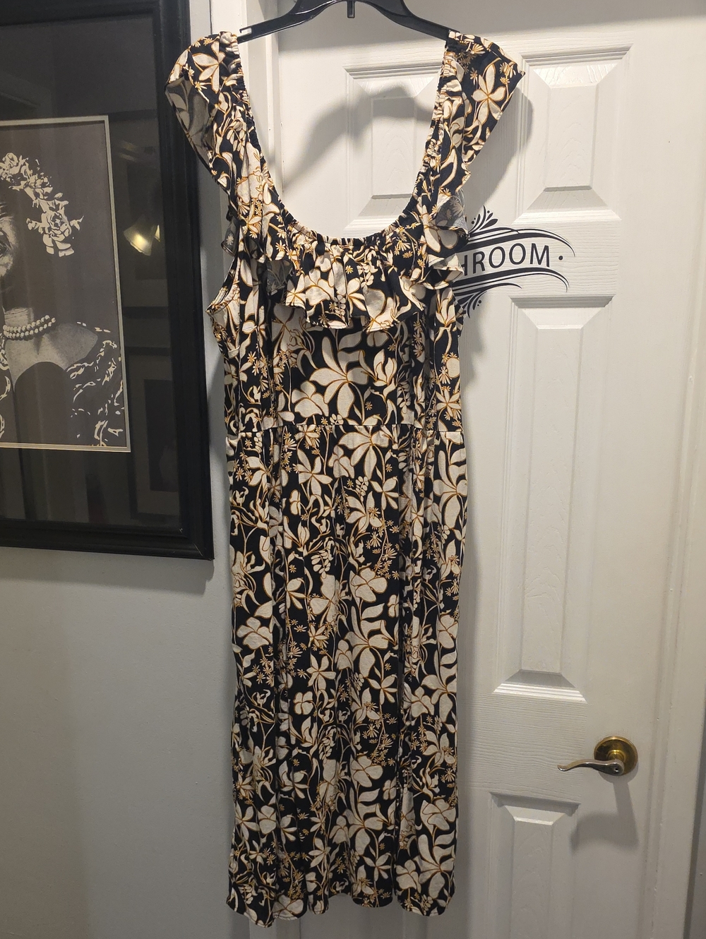 Ava & Viv Black and Cream Floral Ruffle Maxi Dress